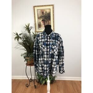 Ana Women Top L Plaid Tie Die Long Sleeve Button Up Collared Y2K Dark Academia